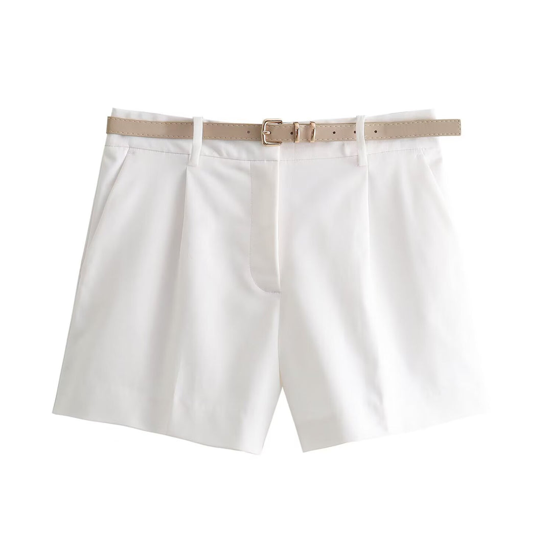 Femme Taillierte Hochbund-Chino-Shorts mit Gürtel-Detail Drune