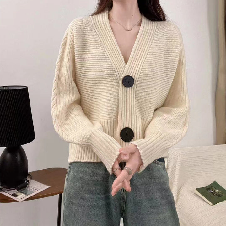 Damen kuschelige Strickjacke mit weitem Schnitt und großen Knöpfen Drune