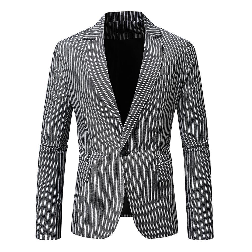 Herren nan gestreiftes Slim-Fit Sakko mit schmalem Revers und Single-Button Drune