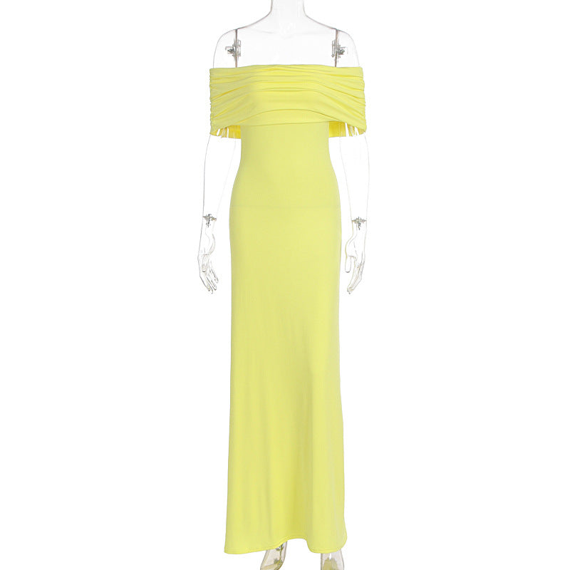 Damen Off-Shoulder Maxikleid mit dekorativen Rüschendetails Drune