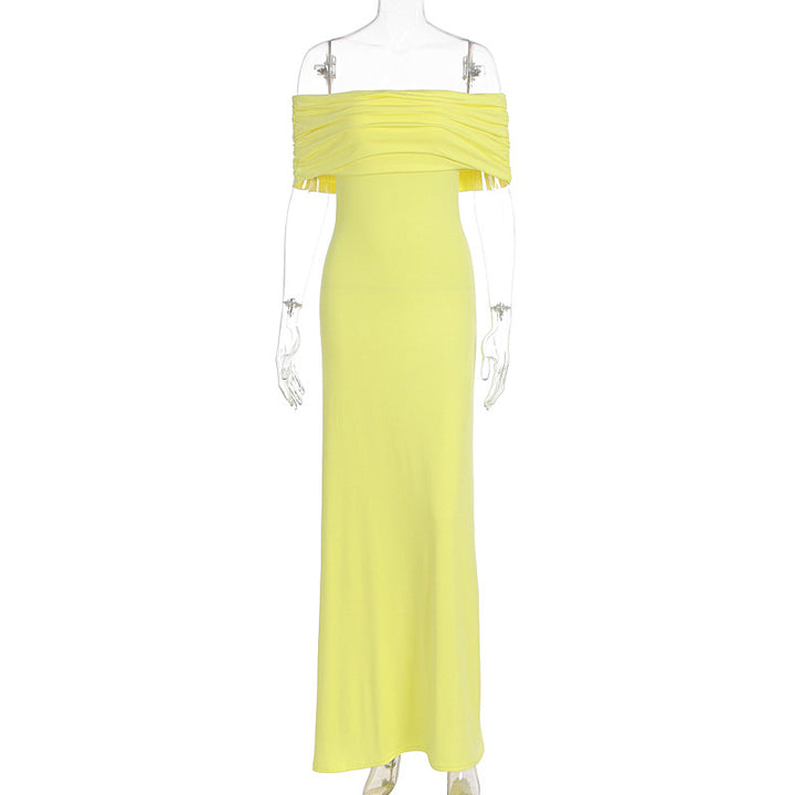 Damen Off-Shoulder Maxikleid mit dekorativen Rüschendetails Drune
