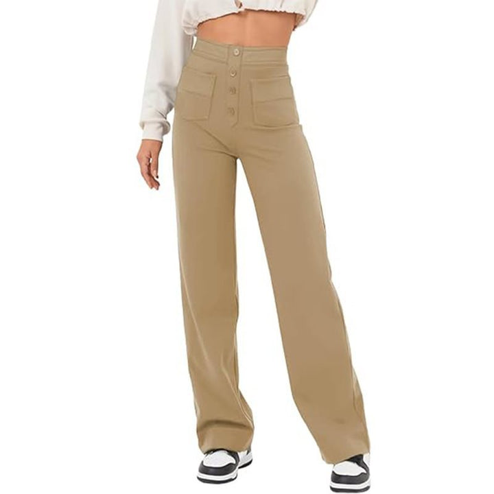 Damen Hochtaillierte weite Hose mit Knopfleiste und aufgesetzten Taschen Drune