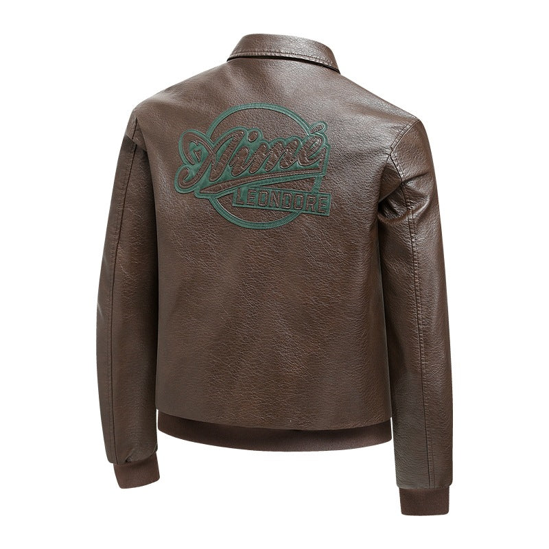 Herren Lässige Lederjacke mit Stickdetails Drune