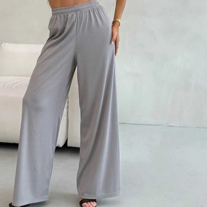 Damen weite High-Waist Palazzo-Hose aus geripptem Jersey mit elastischem Bund Drune