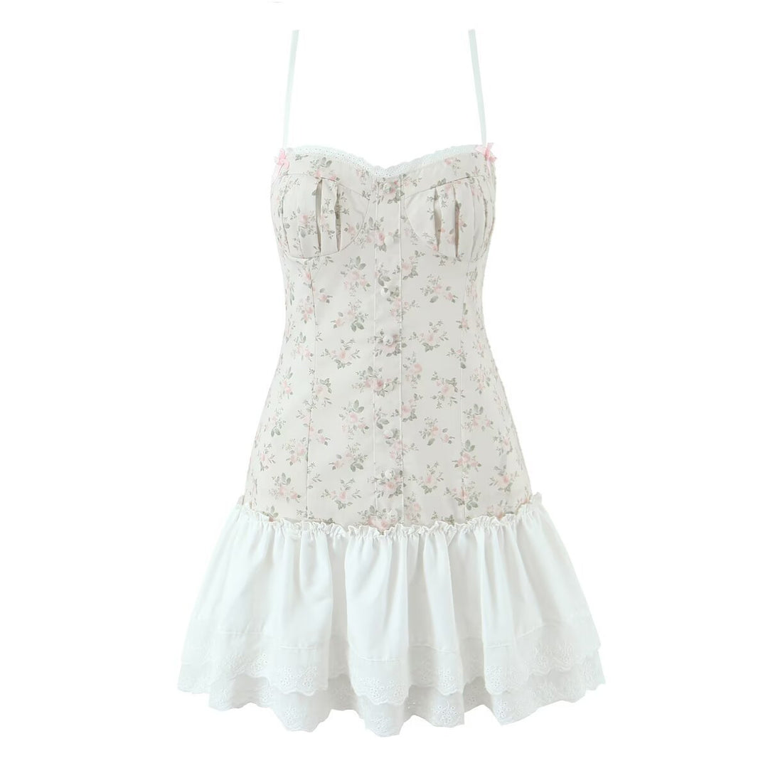 Damen luftiges Sommerkleid mit floralem Muster und voluminösem Rüschensaum Drune