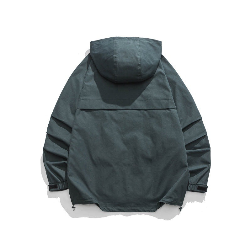 Unisex Boxy-Utility-Kapuzenjacke mit Mehrfachtaschen, verstellbarem Saum und winddichter Shell Drune