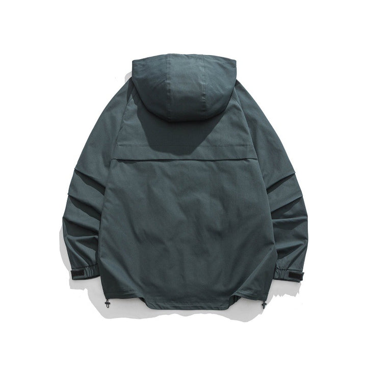 Unisex Boxy-Utility-Kapuzenjacke mit Mehrfachtaschen, verstellbarem Saum und winddichter Shell Drune