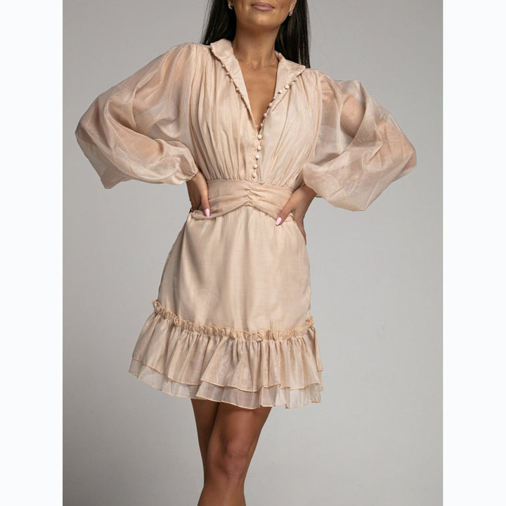 Damen Minikleid mit voluminösen Ärmeln und raffiniertem Rüschendesign Drune