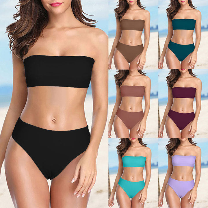 Damen Bandeau-Bikini mit hochgeschnittenem Unterteil Drune