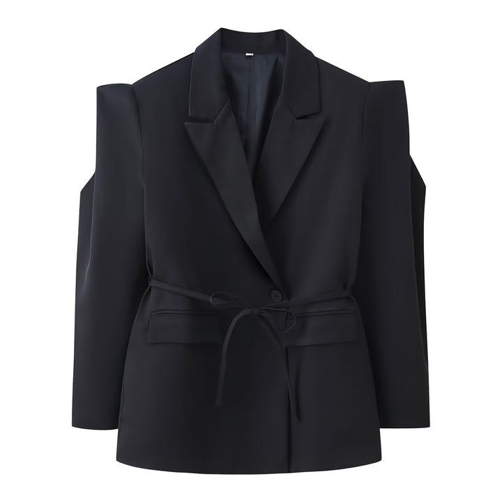 Damen Blazer mit Cut-Out‑Schultern, Taillengürtel und Pattentaschen Drune