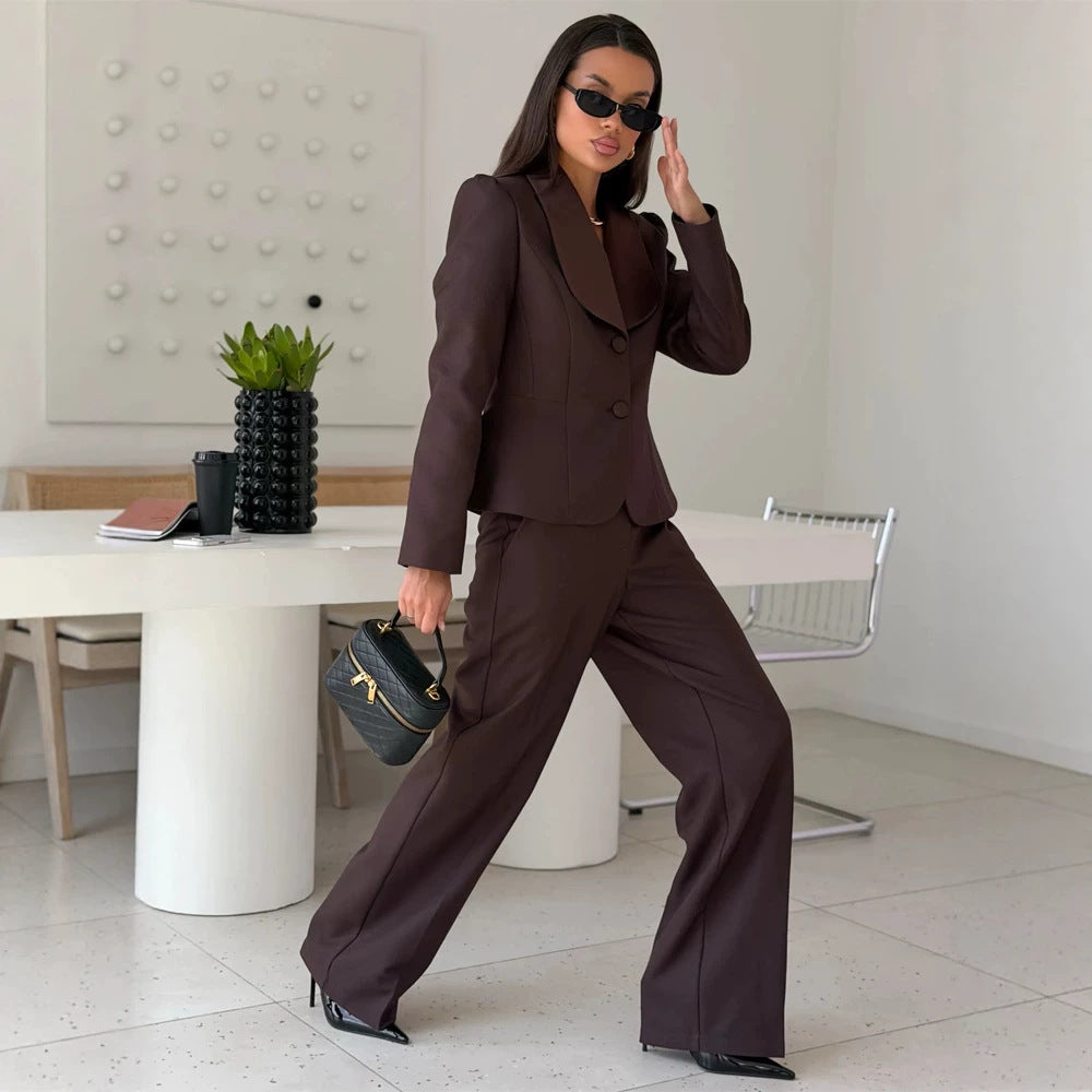 Damen Taillierter Blazer mit übergroßem Schalkragen und Hose mit hohem Bund und weitem Bein Drune