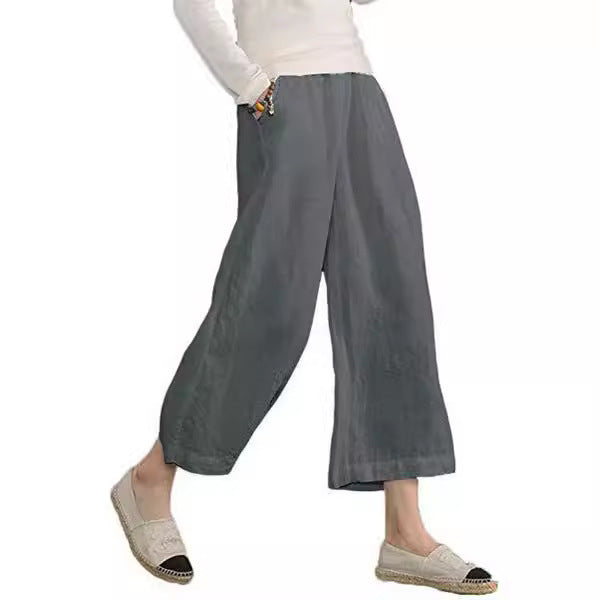 Damen weite Leinenhose mit elastischem Bund und praktischen Seitentaschen Drune
