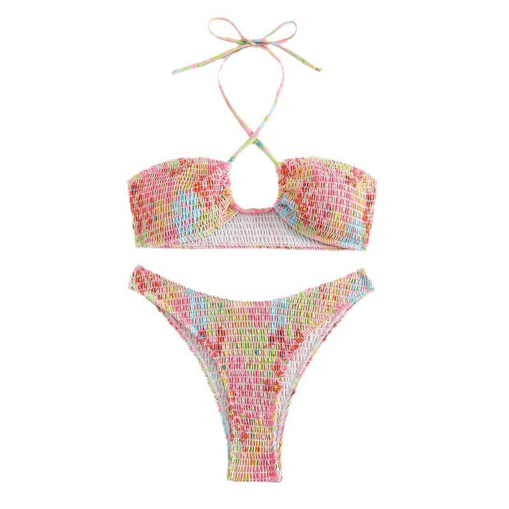 Damen Bandeau-Bikini mit verspieltem Wickeldetail und buntem Design Drune