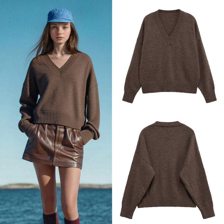 Damen lässiger V-Ausschnitt Pullover Drune