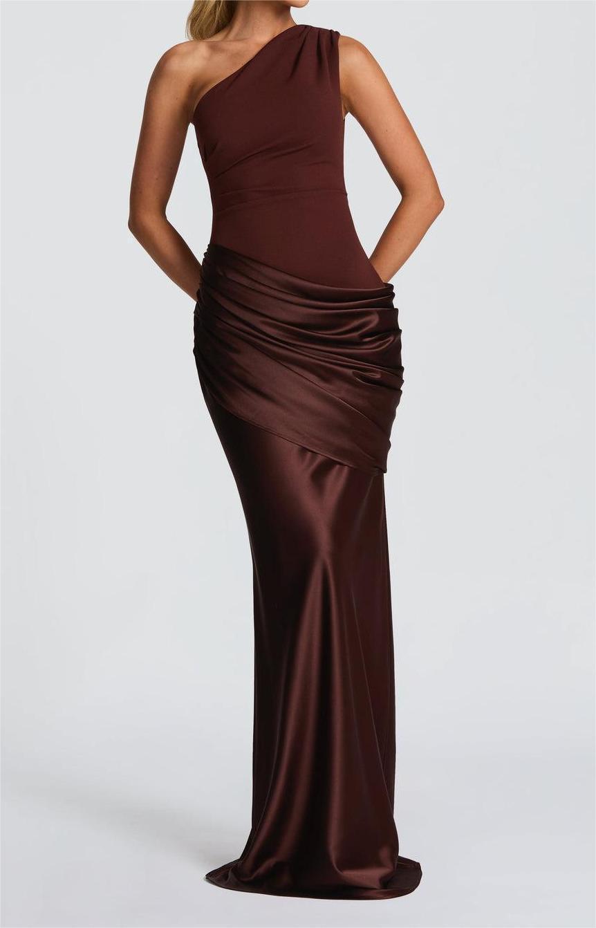 Damen Elegantes One-Shoulder Maxikleid mit raffinierten Drapierungsdetails Drune