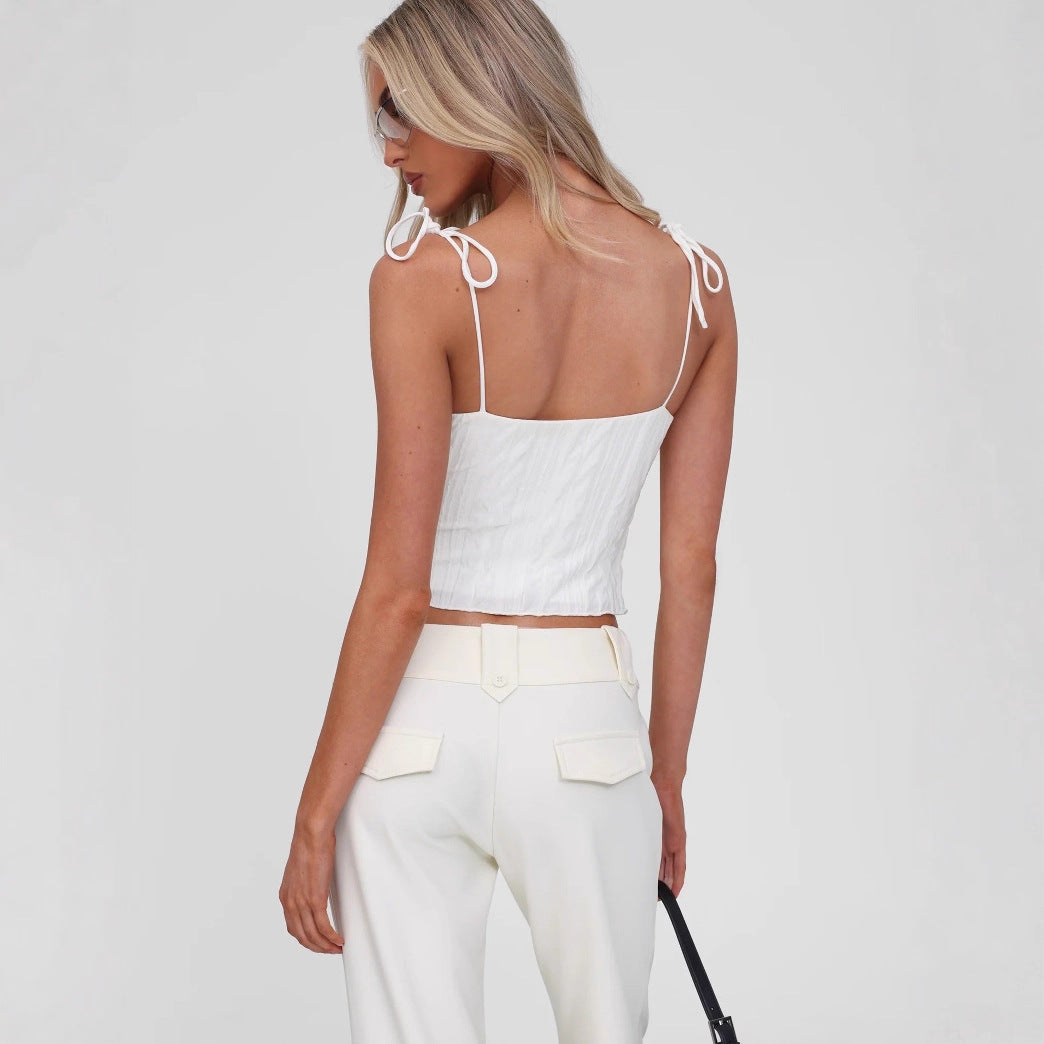 Damen Raffinierte Crop Top mit Bindebändern Drune
