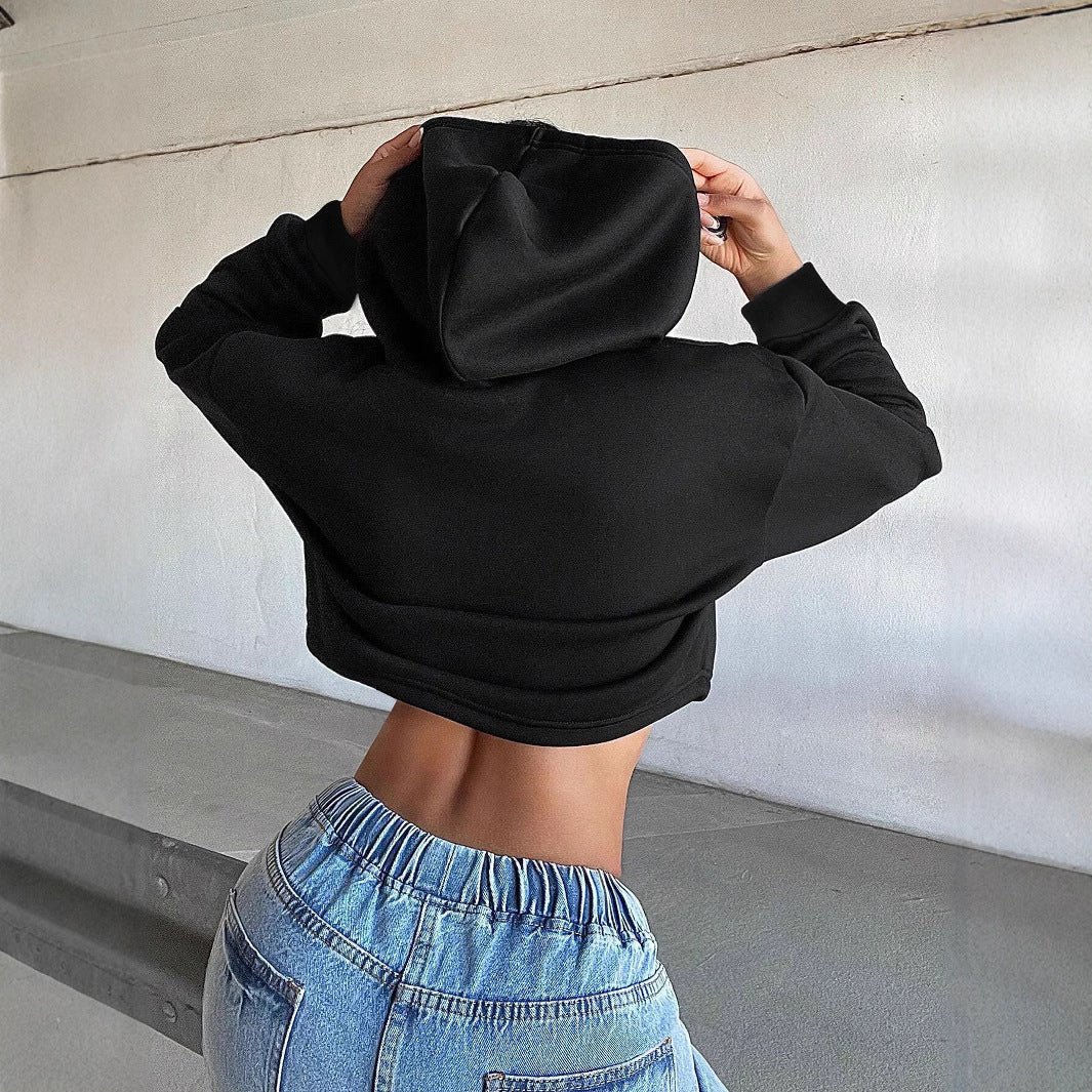 Damen kurzes Kapuzen-Sweatshirt Cropped-Hoodie mit Kordelzug gerippten Bündchen und lässiger Oversize-Passform Drune