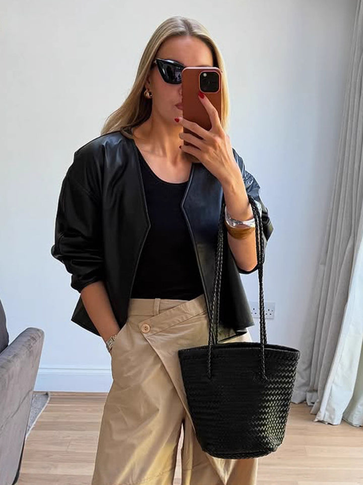 Damen modische Jacke aus hochwertigem Kunstleder Drune