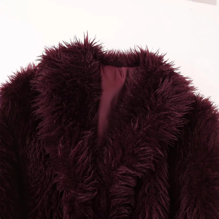 Damen nan kurz geschnittener Kunstfell-Blouson mit vollem Flor und Schalkragen Drune