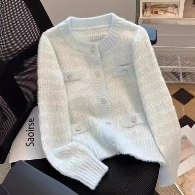Damen weich strukturierte Strickjacke mit Knopfdetail und Taschen Drune