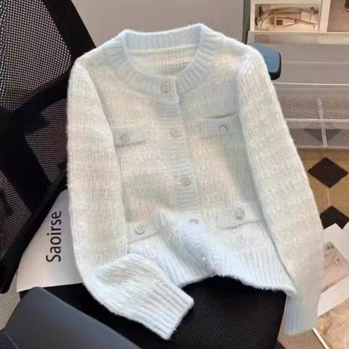 Damen weich strukturierte Strickjacke mit Knopfdetail und Taschen Drune