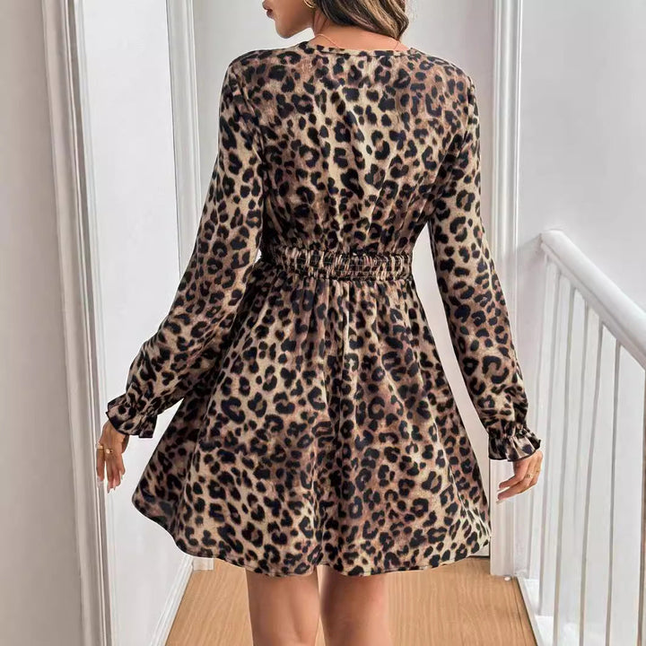 Damen Tiermuster Kleid mit eleganter Spitzenverarbeitung Drune