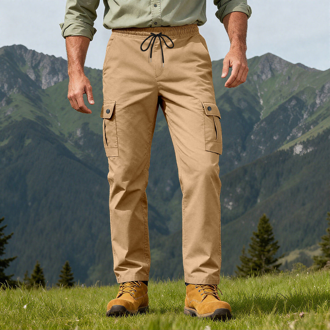 Herren Outdoor-Cargohose mit elastischem Tunnelzugbund und Druckknopf-Taschen Drune
