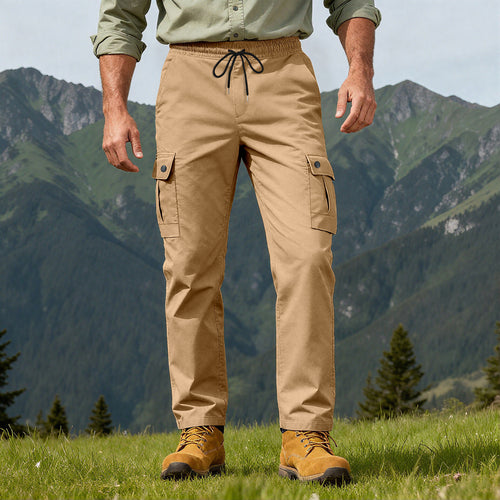 Herren Outdoor-Cargohose mit elastischem Tunnelzugbund und Druckknopf-Taschen Drune