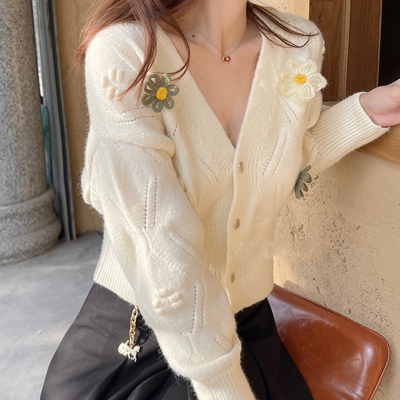 Damen Strickjacke mit floralem Design und lässigem Schnitt Drune