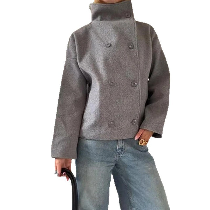 Damen oversized Cropped-Jacke mit hohem Kragen und ausgefallenem Ärmel Drune