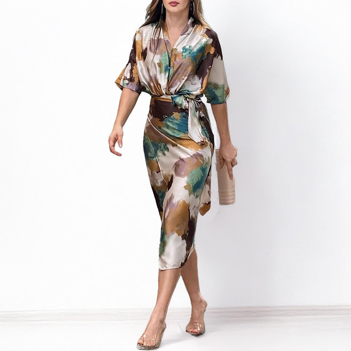 Damen Wickelkleid mit elegantem Kimono-Ärmel und Taillengürtel Drune