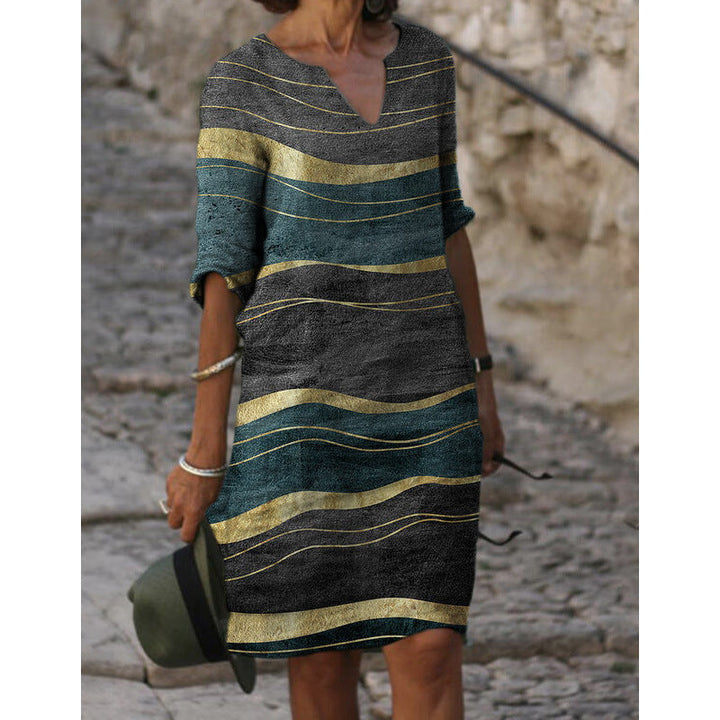 Damen Sommerliches Leinenkleid mit modernem Muster Drune