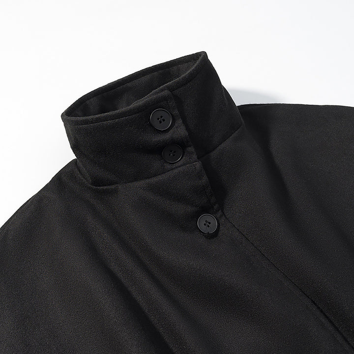 Damen Kurzcape mit Stehkragen, verdeckter Knopfleiste und Taillenbindegürtel Drune