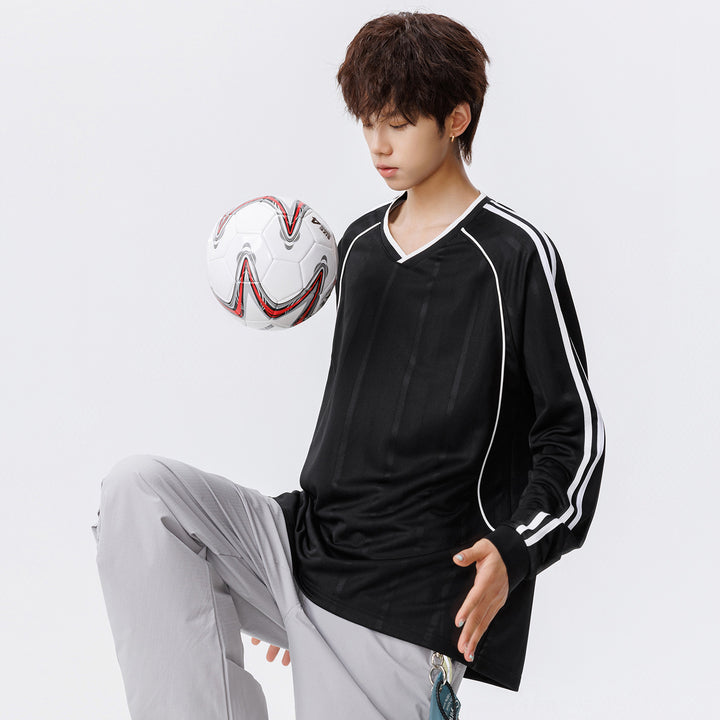 Damen Weites V-Ausschnitt Oversize-Sportshirt mit Raglanärmeln und Kontraststreifen Drune