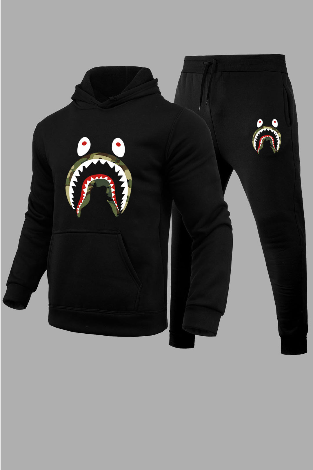 Herren Sweatshirt und Jogginghose Set mit auffälligem Haifischmotiv Drune