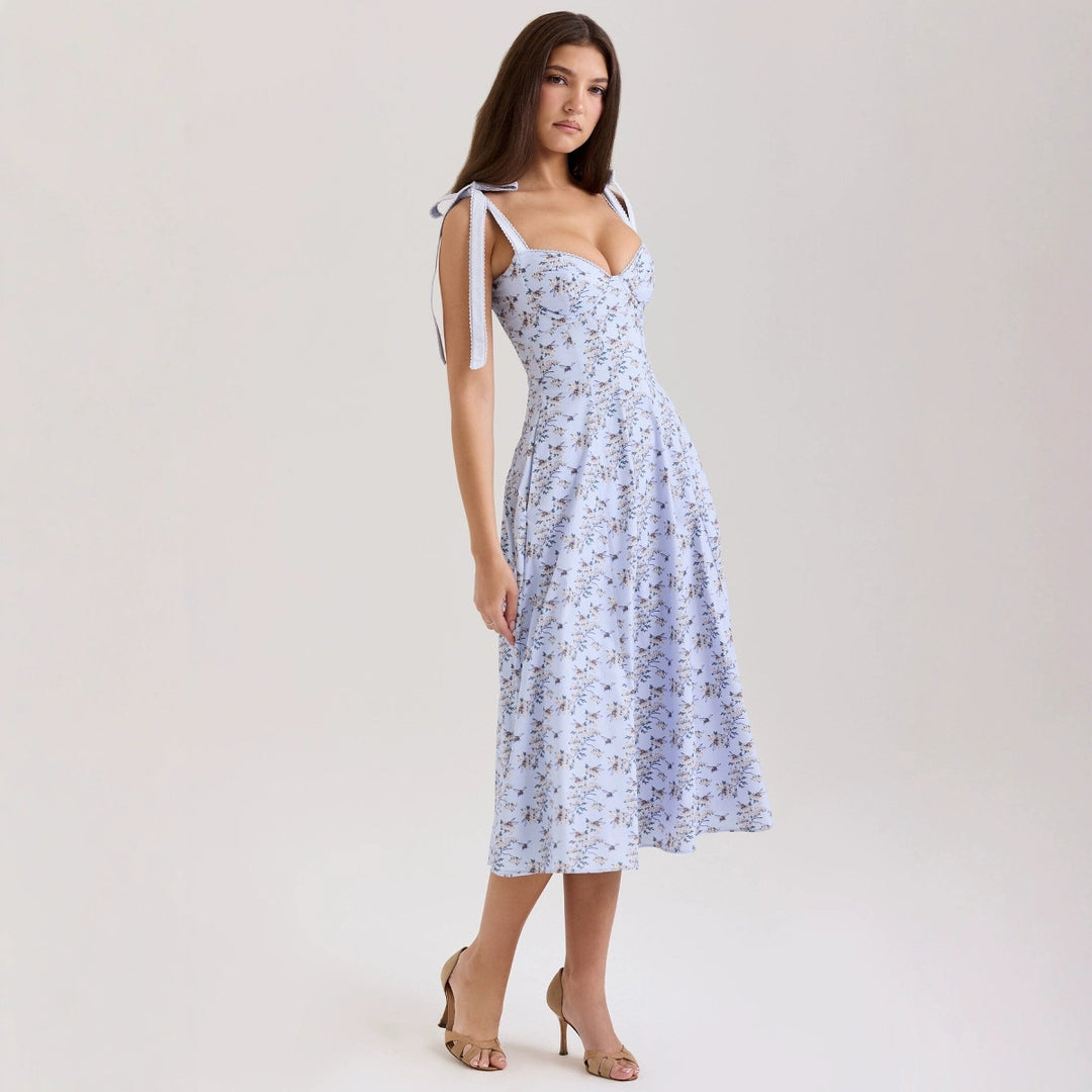 Damen Sommerliches Baumwollkleid mit schulterfreien Rüschen Drune