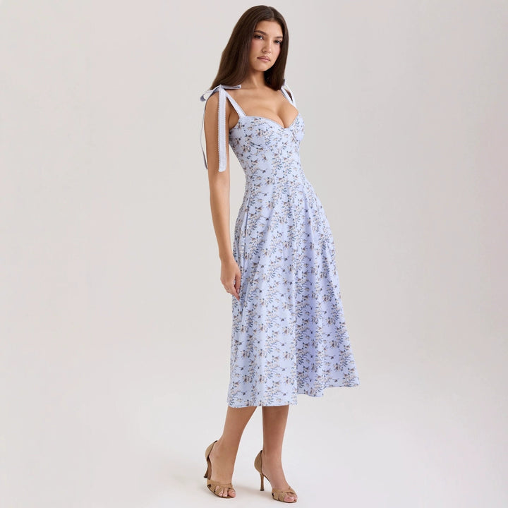 Damen Sommerliches Baumwollkleid mit schulterfreien Rüschen Drune