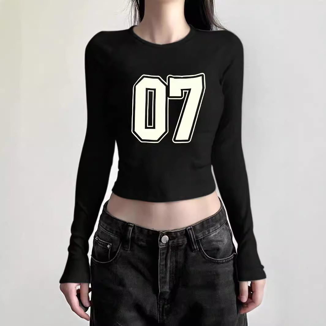 Damen nan figurbetontes Langarmshirt mit niedlichem Gänse-Print, Rundhalsausschnitt und leichtem Stretch Drune