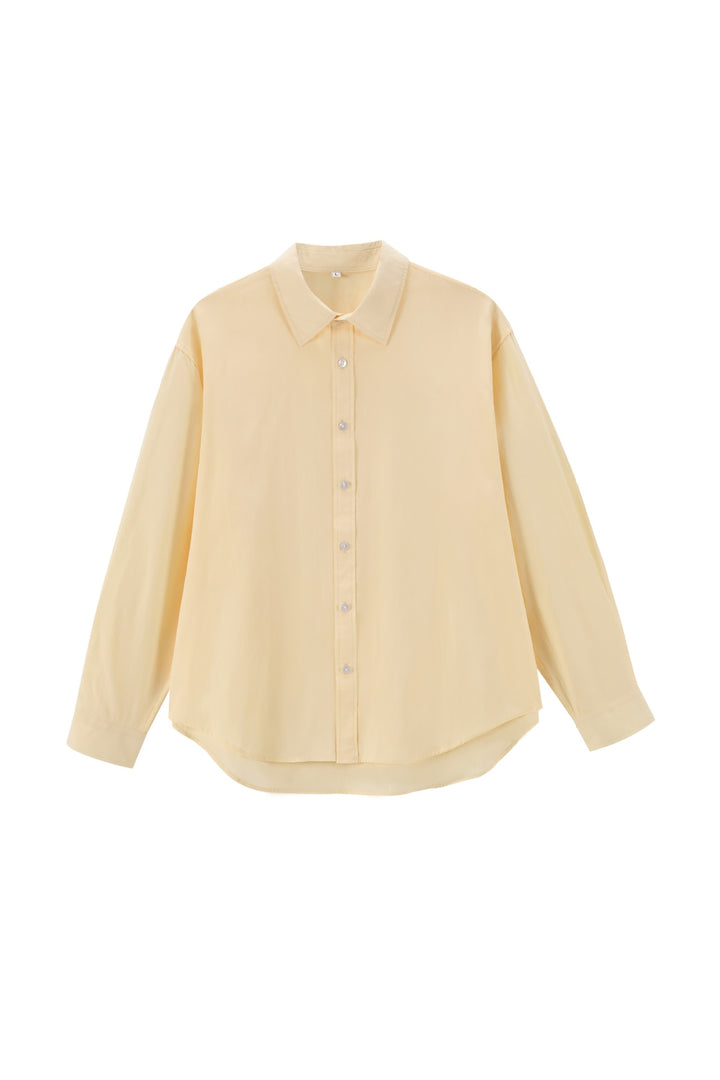 Damen Oversize Baumwollbluse mit Kentkragen und abgerundetem Saum Drune