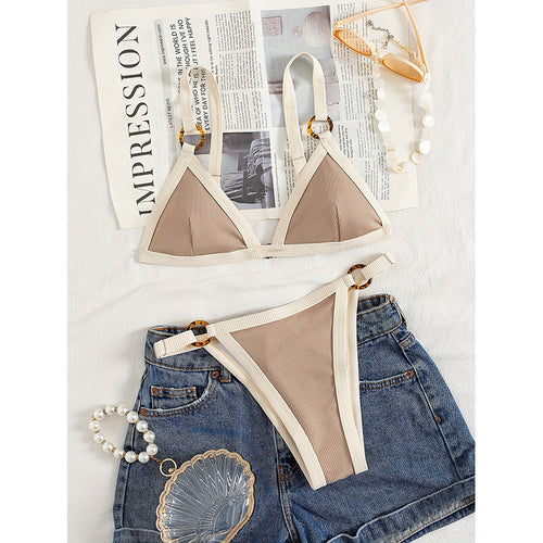 Damen Triangel-Bikini mit eleganten Ringdetails und verstellbaren Trägern Drune