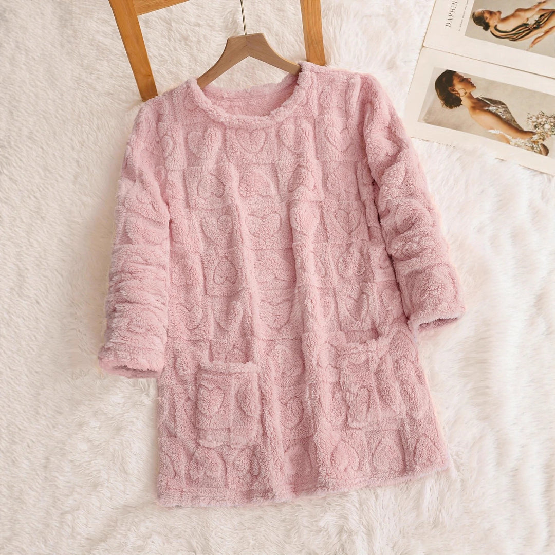 Damen kuscheliger Sweatkleid mit herzförmigem Textilmuster Drune