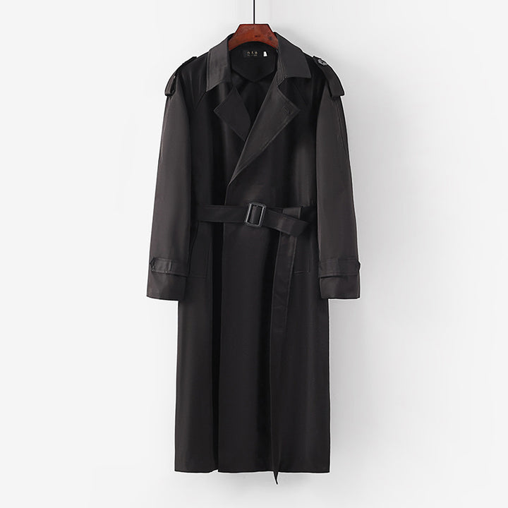 Unisex Langer minimalistischer Trenchcoat mit Gürtel und Schulterklappen Drune