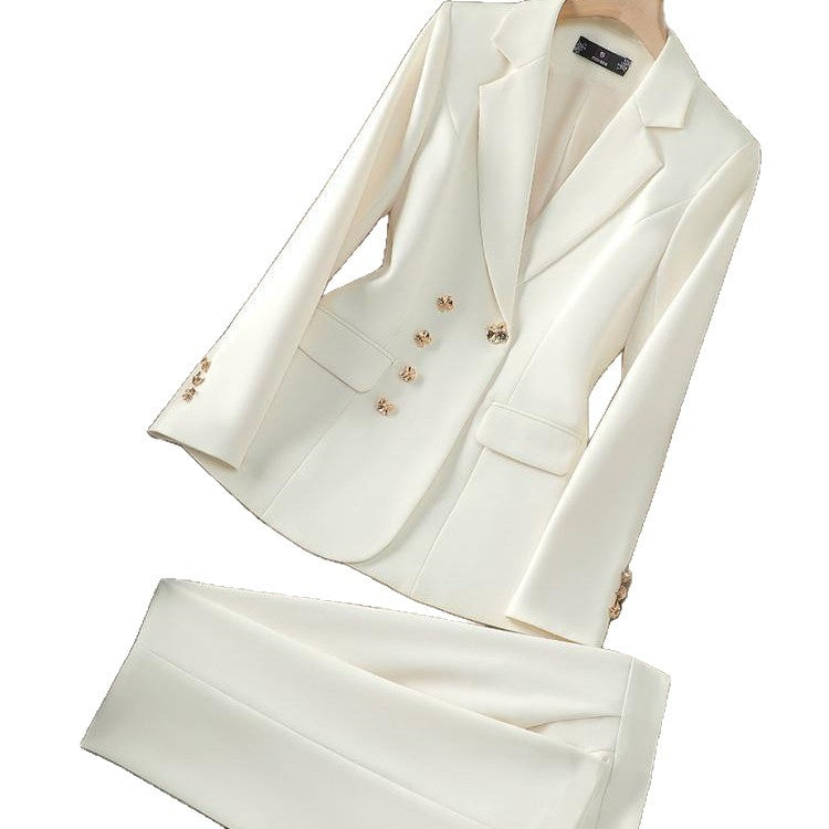 Damen Elegantes Blazer-Set mit dekorativen Knopfdetails und geradem Schnitt Drune