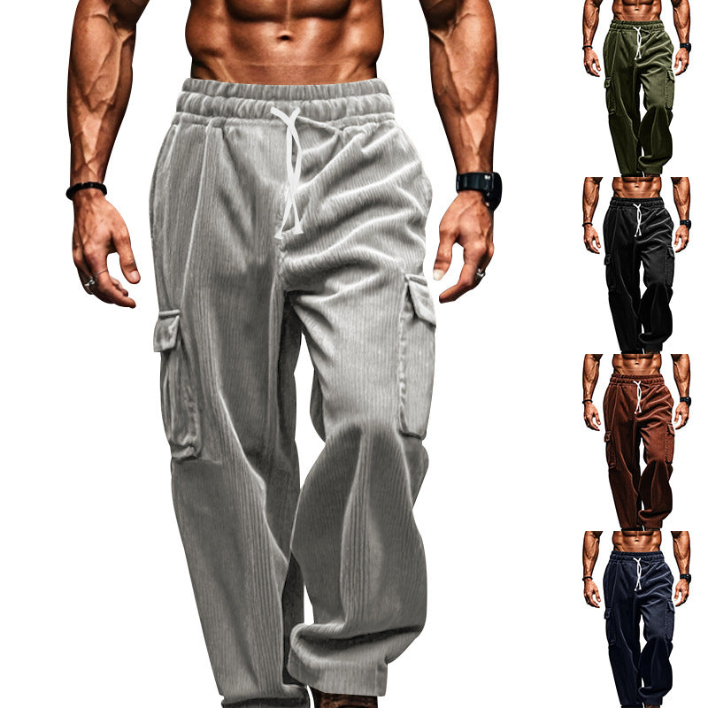 Herren nan oversized Cord-Cargohose mit elastischem Kordelzugbund und Mehrfachtaschen Drune