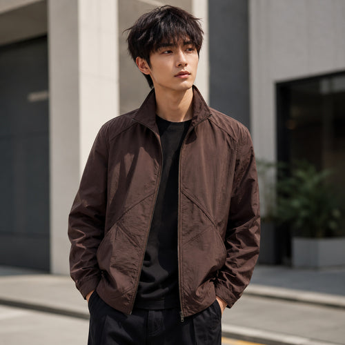 Herren Leichte Windbreaker-Outdoorjacke mit Stehkragen, Zweiwege-Reißverschluss und verdeckten Taschen Drune