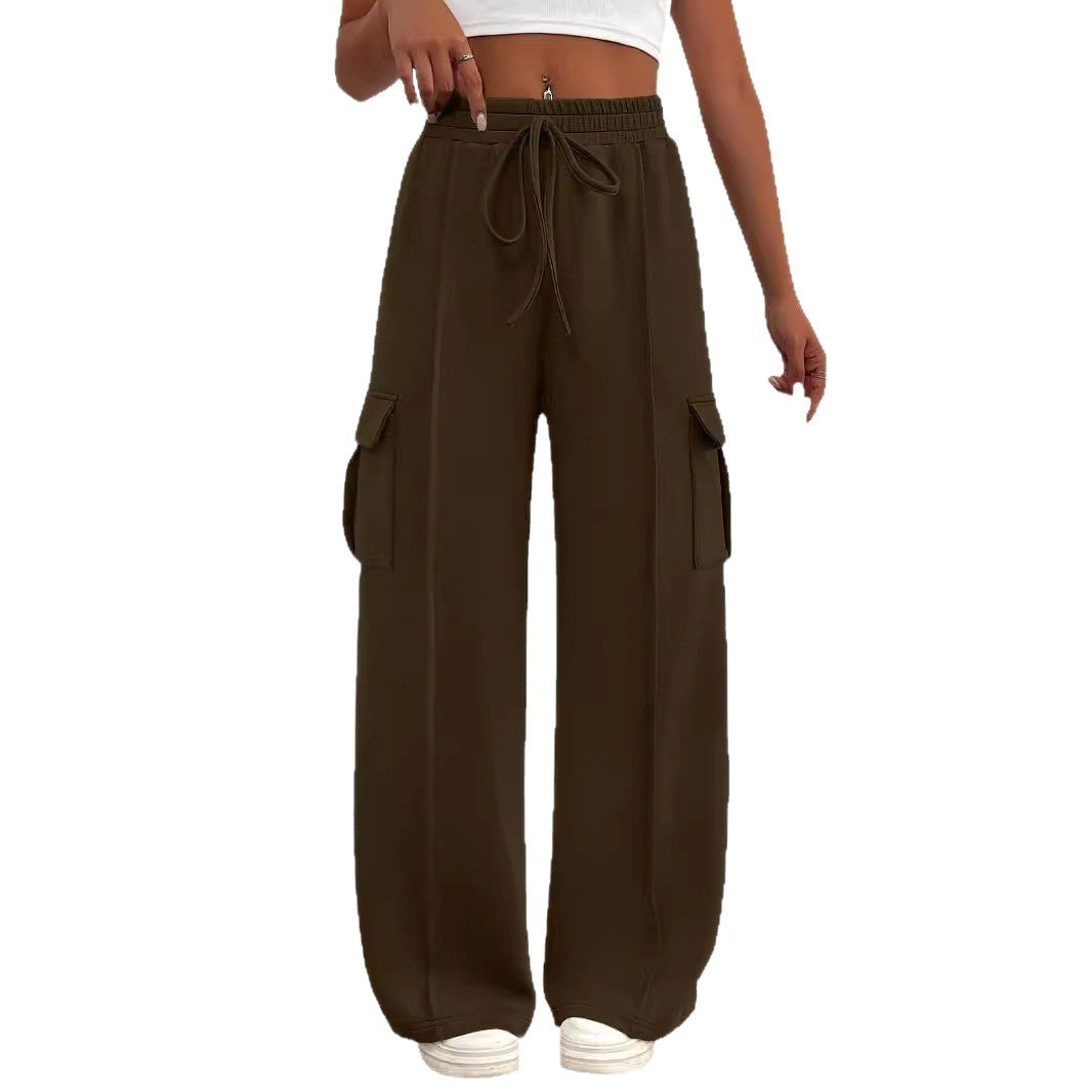Damen Weite Cargo-Loungehose mit Tunnelzugbund und aufgesetzten Pattentaschen Drune
