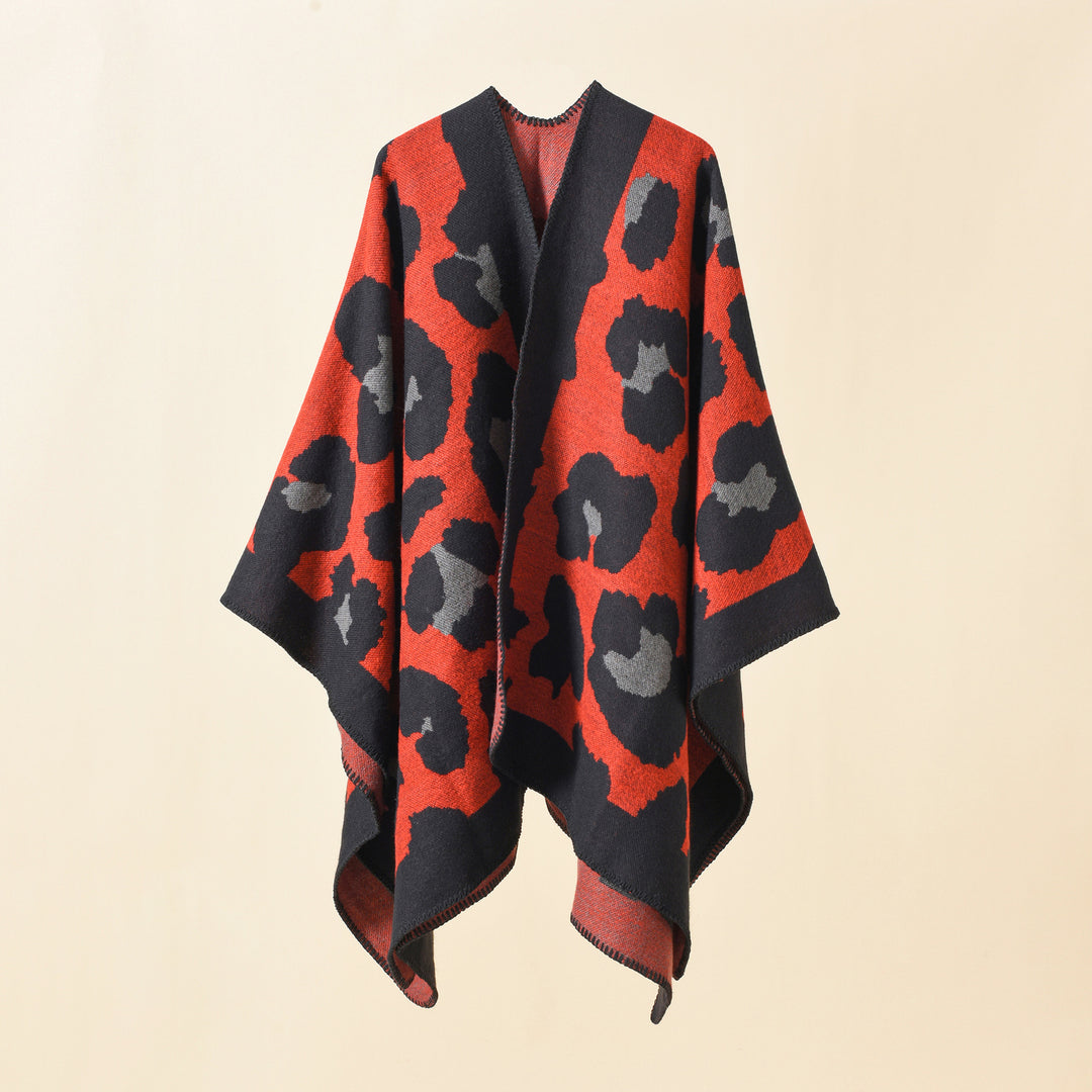 Damen Oversize-Strickruana mit grafischem Jacquard und Zierstich Drune
