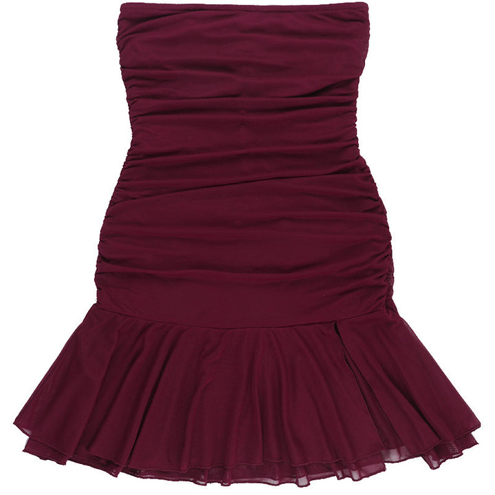Damen Kleid mit raffiniertem Rüschendetail und seitlichem Schlitz Drune