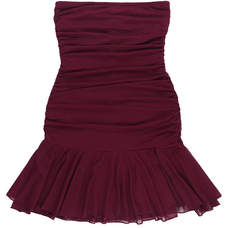 Damen Kleid mit raffiniertem Rüschendetail und seitlichem Schlitz Drune