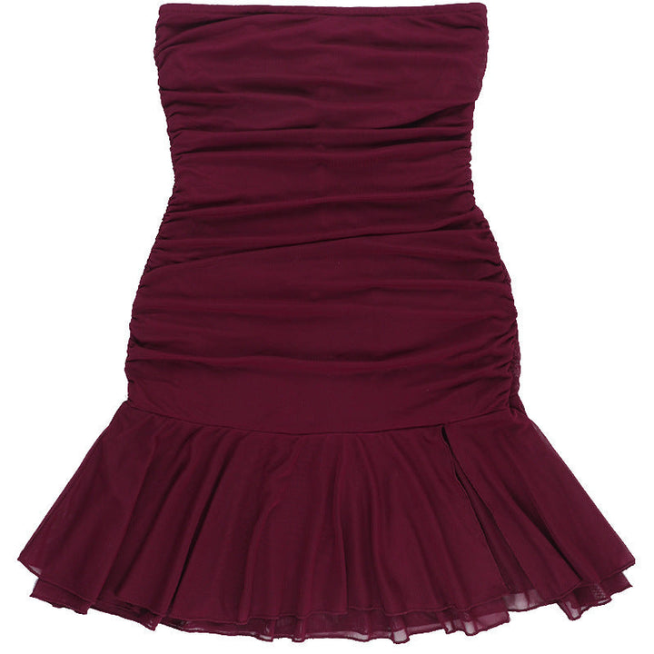 Damen Kleid mit raffiniertem Rüschendetail und seitlichem Schlitz Drune